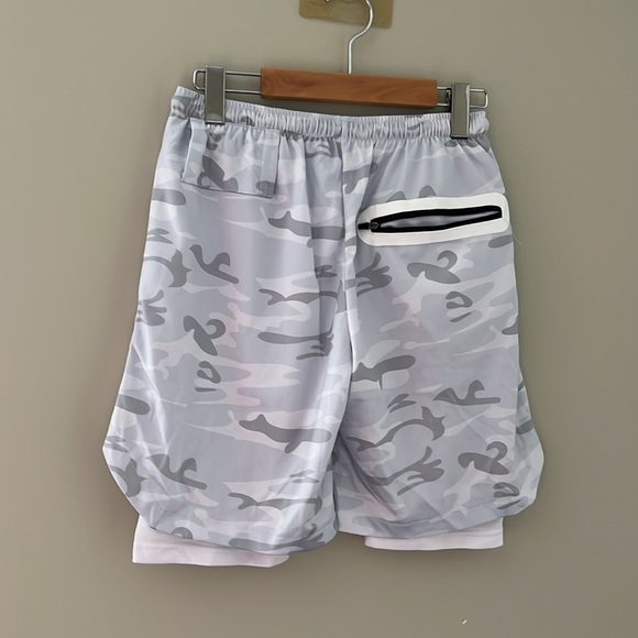 Gray Athletic Shorts with Camouflage Design - Picture 2 of 3